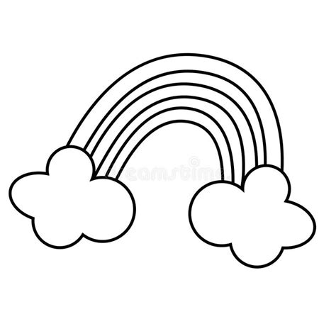 Cute Doodle Rainbow With Clouds Hand Drawn Outline Icon Stock Vector