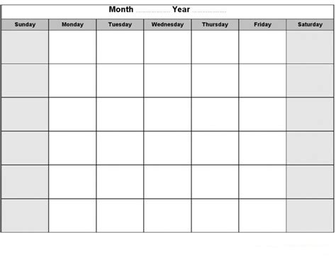 Printable Blank Monthly Calendar Activity Shelter