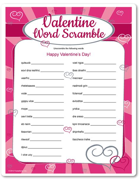 Valentines Day Word Scramble Printable Game Valentines Day Words