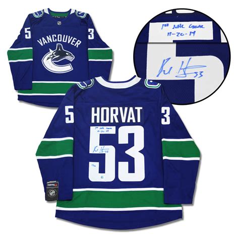 bo horvat vancouver canucks signed and dated 1st nhl goal fanatics hockey jersey 53 nhl auctions
