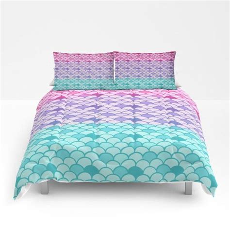 The sham and comforter have a cheerful printed design, while the pillow has embroidered detailing. Pastel Mermaid Scales Comforter Duvet Cover Pillow Shams ...