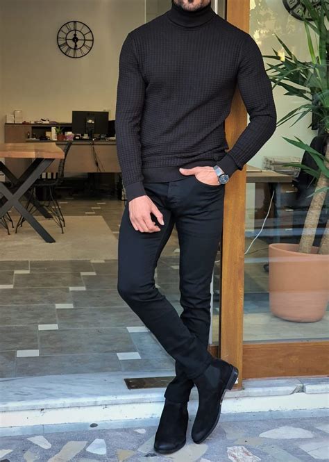 Gentwith Sparks Black Slim Fit Turtleneck Knitted Sweater In 2021