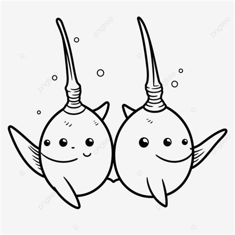 Two Drawing Of A Pair Of Cute Fish Outline Sketch Vector Narwhals Drawing Narwhals Outline