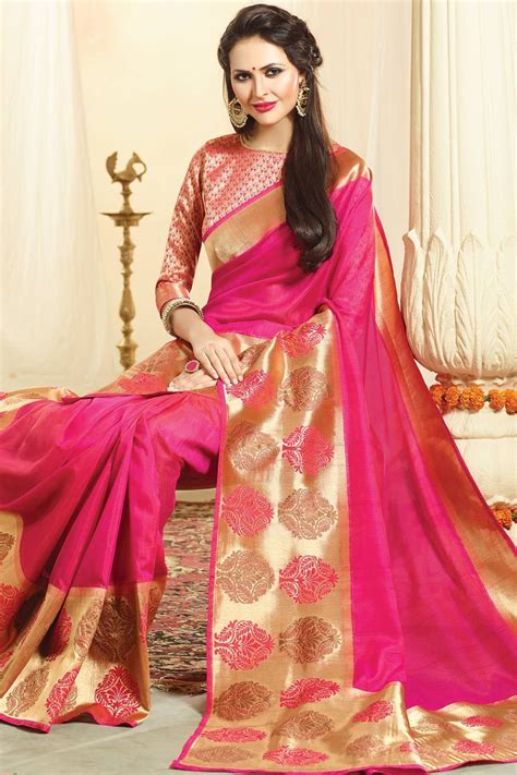 Pink And Gold Tussar Silk Saree Sr24185 Fancy Sarees Saree Designs Saree