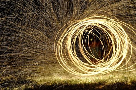 Fire Poi Flaming Steel Wool Spinning Stock Image Image Of Cute