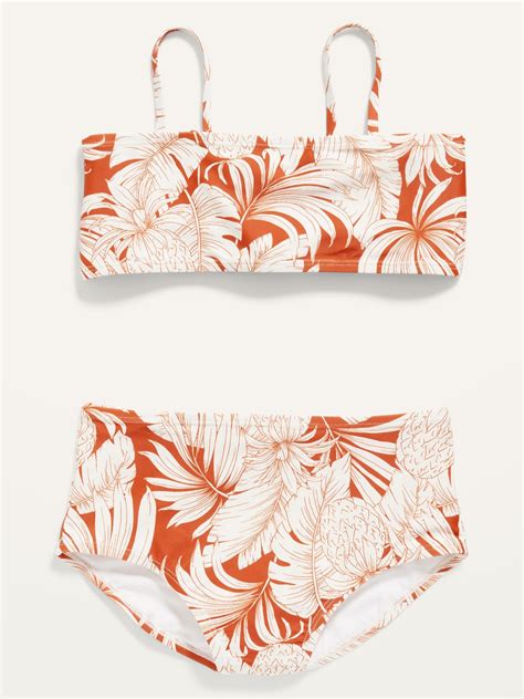 printed bandeau bikini swim set for girls old navy