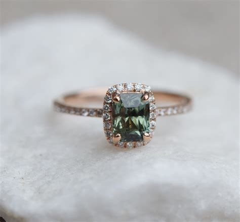 Upgraded Setting Sage Green Sapphire Engagement Ring 14ct Emerald