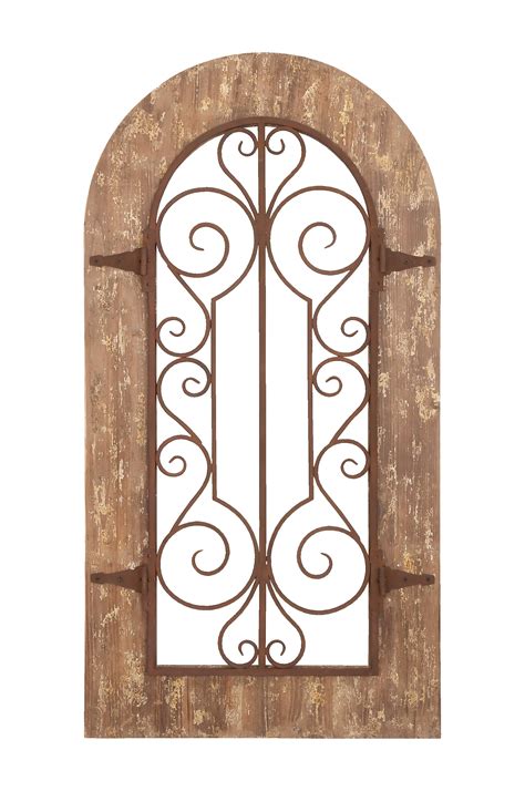 Decmode Large Rustic Style Iron And Wood Wall Decor Antique Metal Gate