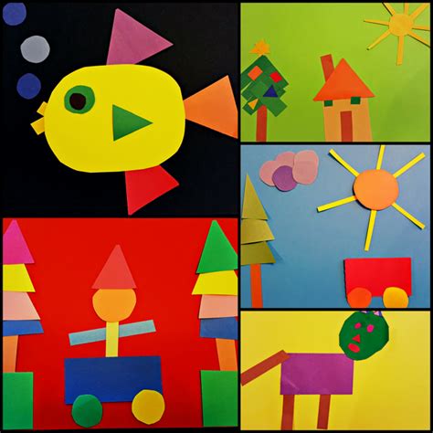 Shape Art Kindergarten Art Projects Math Art Projects Shape Collage