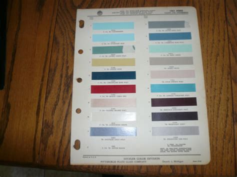 1961 Ford Ditzler Ppg Color Chip Paint Sample Falcon And Thunderbird Ebay