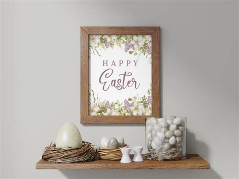 Happy Easter Floral Art Printable Wall Art Watercolor Style