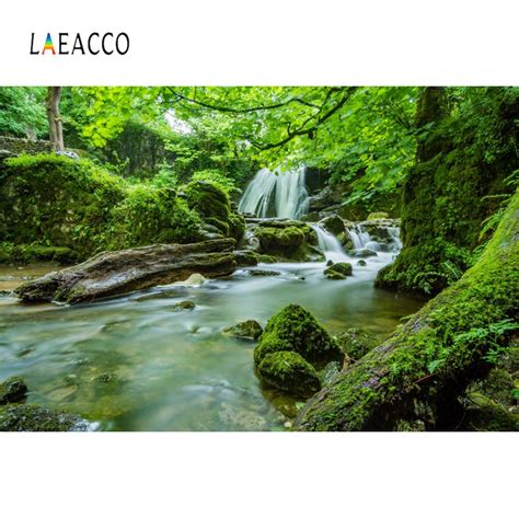 Laeacco Natural Spring Green Forest Waterfall Scenic Photography