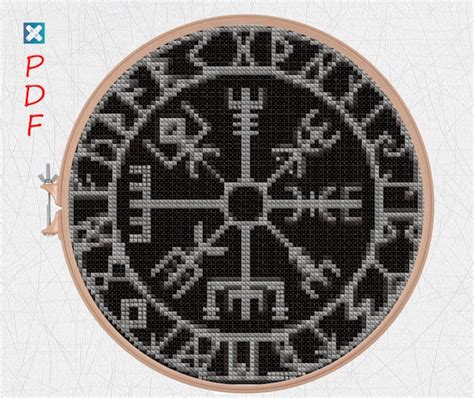 Viking Cross Stitch Pattern Vegvísir Embroidery Viking Compass Etsy