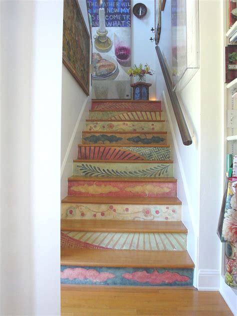 Hand Painted Stair Risers Eclectic Staircase Los Angeles By