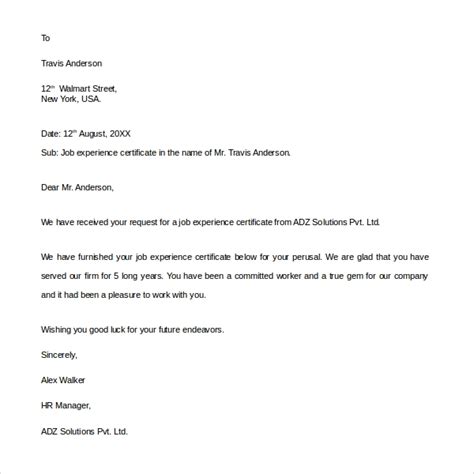 In this article, you'll learn everything about the experience certificate, how to write an application for an experience certificate, a sample request. 10+ Sample Experience Letters - PDF, DOC | Sample Templates