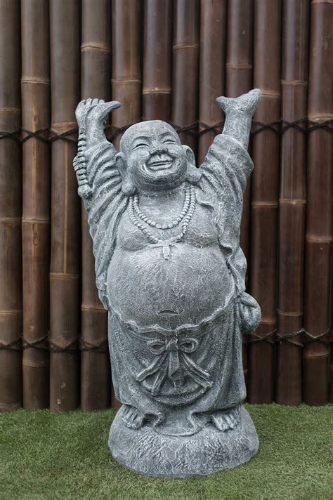 Statue Bouddha Rieur Debout Cm Gris Containers Du Monde