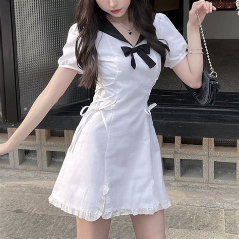 Kawaii Y2k Bow Mini Dress Kawaii Fashion Shop Cute Asian Japanese