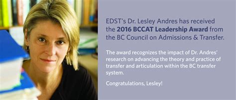 Lesley Andres Receives 2016 Bccat Leadership Award Department Of