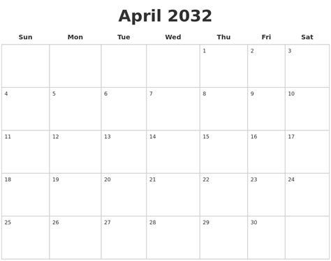 May 2032 Blank Printable Calendar