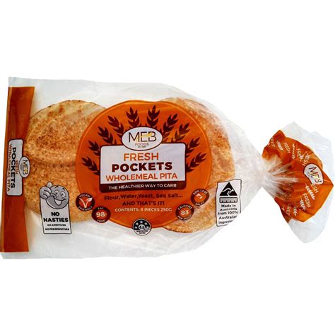 See all recipes using pitta bread (47). M.e.b Foods Vitastic Pita Bread Wholemeal 250g | Woolworths