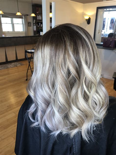 Icy blonde balayage with a dark root? | Icy blonde balayage, Icy blonde, Blonde balayage