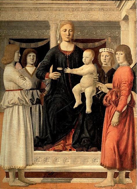 Piero Della Francesca La Virgen Con El Niño En Un Trono Rodeados De