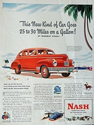 1942 Nash Car 40 S Print Ad Color Illustration Beautiful Red Car On