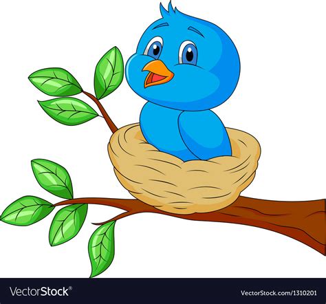 Blue Bird Cartoon In The Nest Royalty Free Vector Image