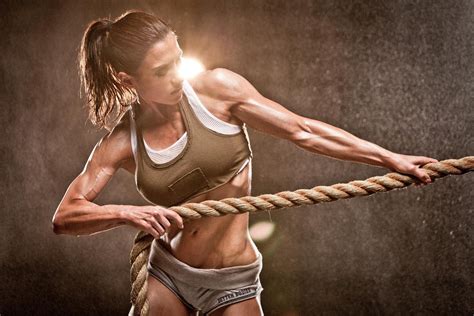 Wallpaper Women Skinny Fitness Model Exercising Dumbbells Ropes