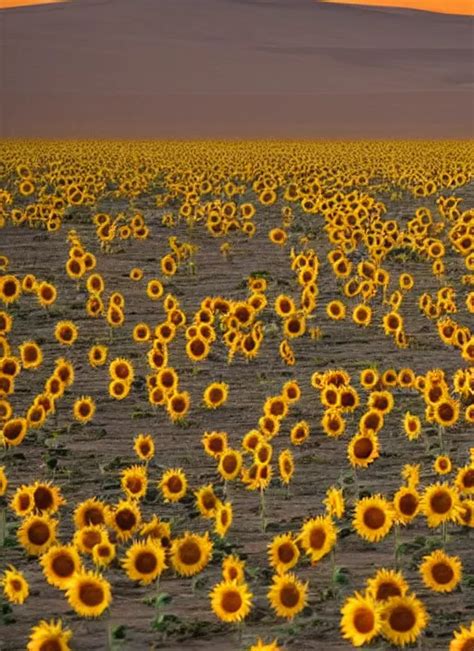 An Endless Desert Only One Sunflower In The Middle Of Stable