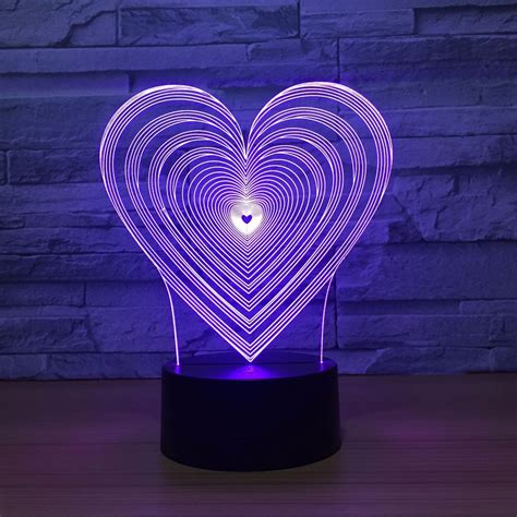 Unique Moms Wife Ts Heart Shape Led 3d Visual Night Light 7 Colors