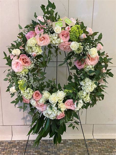 Standing Sympathy Wreath With Pink Roses And Hydrangea Buy In