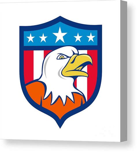 American Bald Eagle Head Angry Flag Crest Cartoon Canvas Print Canvas