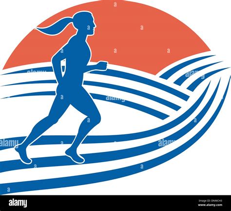 Illustration Of Female Marathon Runner Running Side View With Mountains