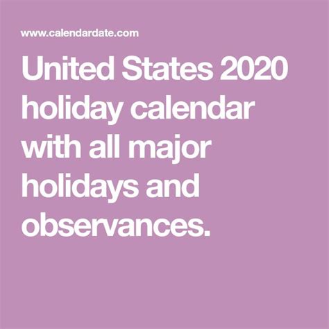 United States 2020 Holiday Calendar With All Major Holidays And