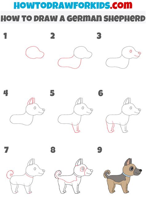 How To Draw A German Shepherd Easy Drawing Tutorial For Kids