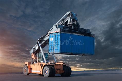 Forklift Handling Container Box Stock Image Image Of Port Semi 96189583