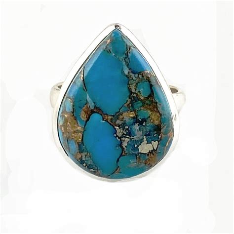 Blue Copper Turquoise Pear Sterling Silver Ring Turquoise Stone