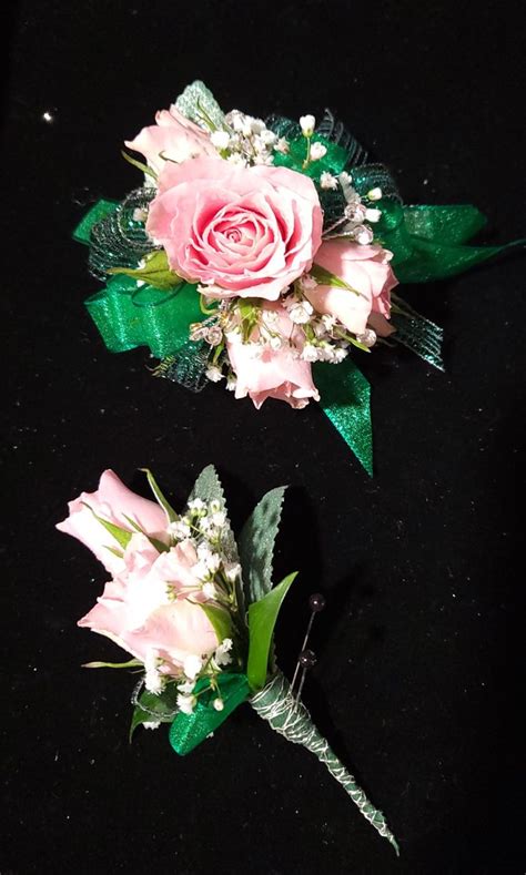 Pink Spray Roses With Emerald Green Spray Roses Corsage Prom Rose