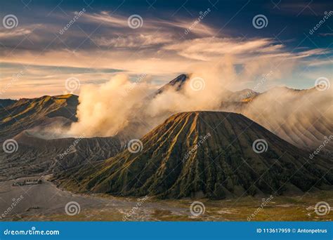 Mount Bromo Volcano Gunung Bromo During Sunrise Bromo Tengger Semeru