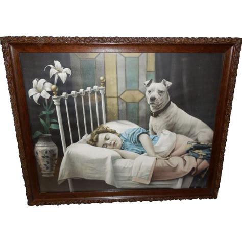 Large 1900 Print Of White Terrier Guarding Sleeping Child White