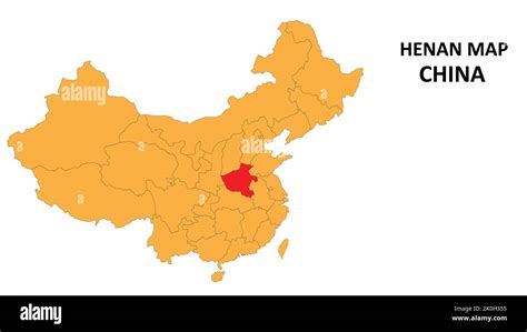 Henan Province Map Highlighted On China Map With Detailed State And Region Outline Stock Vector