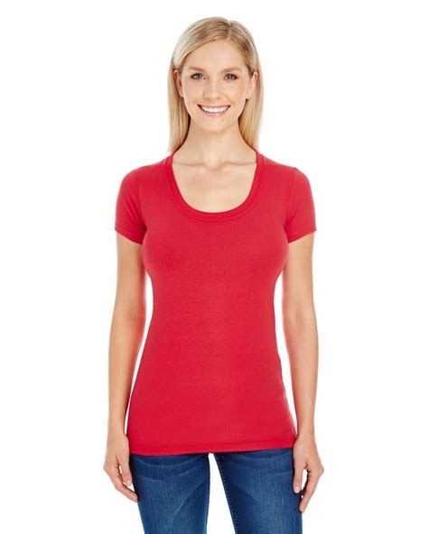 Threadfast Apparel Women S Spandex Short Sleeve Scoop Neck T Shirt In Active Red Size Small