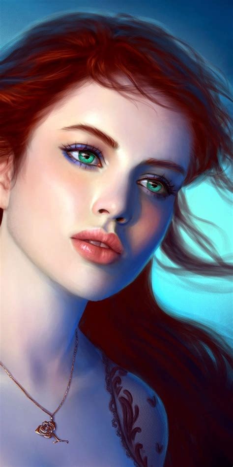 Fantasy Artwork Beautiful Green Eyes Girl 1080x2160 Wallpaper