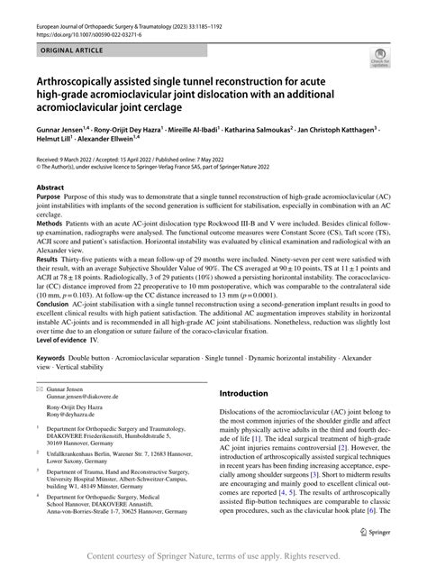 Arthroscopically Assisted Single Tunnel Reconstruction For Acute High