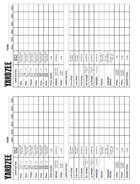 Pdf 85x11 Yardzee Score Card Print Your Own Instant Download