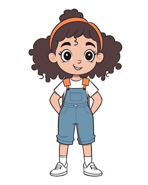 Premium Vector A Cartoon Girl Wearing Overalls And A Headband
