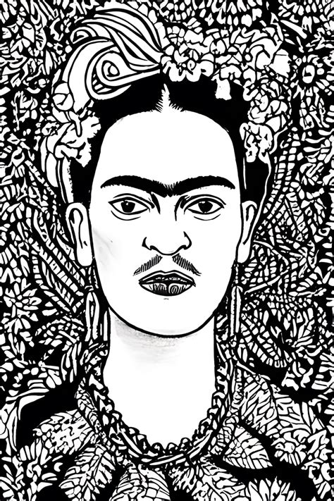 Frida Kahlo Drawing Coloring Page · Creative Fabrica