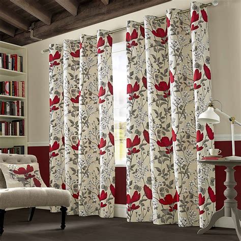 Dunelm stocks a range of blackout blinds and curtains including roller blinds, roman blinds and made to measure curtains which are the perfect solution for yours and your family's bedrooms. Poppyfield Red Lined Eyelet Curtains | Dunelm | Curtains ...