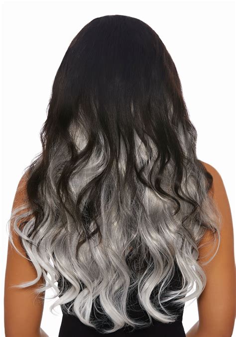Lativ straigt wig with bangs long black wigs for women synthetic heat resistant fiber natural hair wig for daily party use. 3-Piece Long Straight Ombre Grey/White Hair Extensions